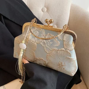 Buy Chinese Style Embroidered Shoulder Bag Elegant Handbag Retro Small Square Bag Wedding Party Luxury Designer Women Evening Clutch in Ghana.