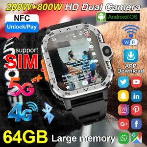 Buy Support 4G/5G SIM Card Smart Watch Men 16/64GB Memory HD Video Call GPS Navigation 800W HD Dual Camera WIFI NFC Sport Smartwatch in Ghana.