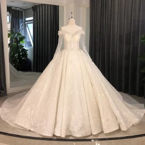 Buy SL-8206 Customized wedding dress ball gown 2021 bridal dresses off shoulder lace heavy beads bride wedding gown for women in Ghana.