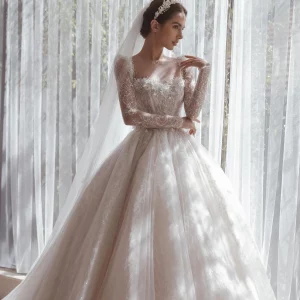 Buy Sharon Said Elegant 3D Flowers Lace Long Sleeve Wedding Dress Luxury Ball Gown Princess Bridal Gowns SW003 Customized in Ghana.