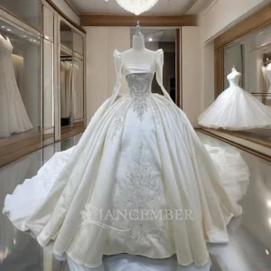 Buy Bride Gown 2024 Classic Ball Gown Long-sleeved Wedding dress For Women Elegant Customized Stain Bride Dresses Vestidos De Novia in Ghana.